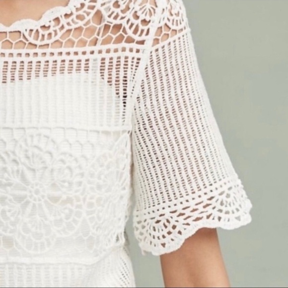 ANTHROPOLOGIE JAMES COVIELLO White Lace Crochet Sheer Short Sleeve Top medium - Picture 3 of 9